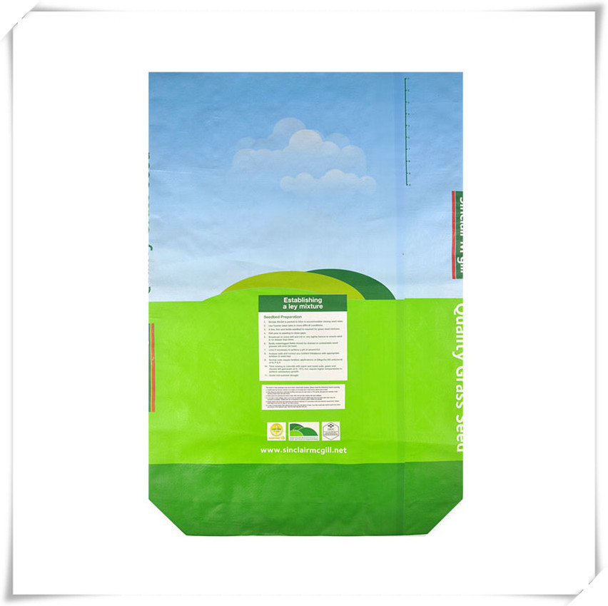 25kg Grass Seed Anti-Slip Square Bottom Woven Polypropylene Bag Back Side